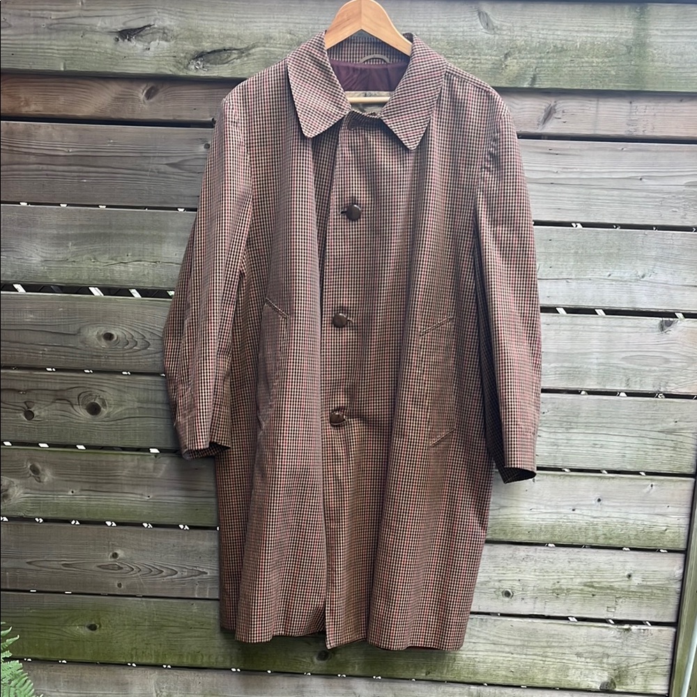 AQUASCUTUM real vintage plaid men's raincoat trench, brown black and red